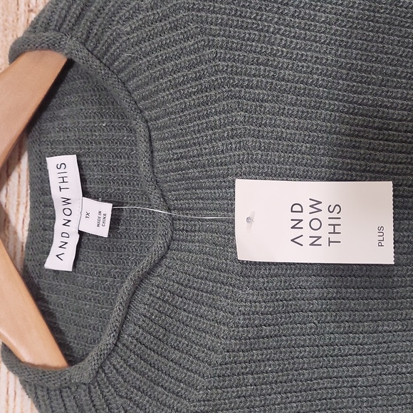 NWT And Now This Green Ribbed Knit Sweater Top 1X - Picture 3 of 6